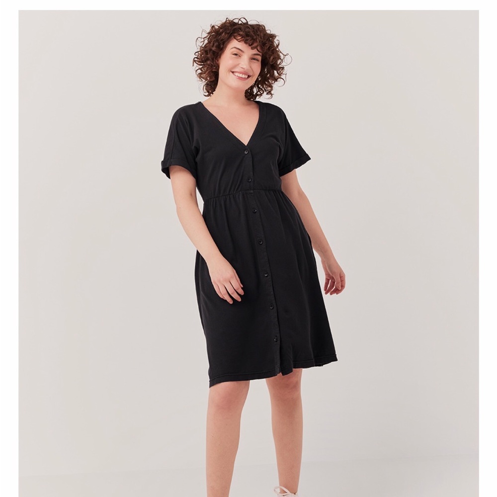 Pact organic cotton linen button front midi dress Medium